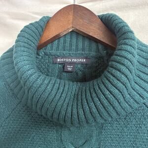 Boston Proper Green Cable Knit Fisherman Cowl Neck‎ Sweater W M Pullover Chuncky
